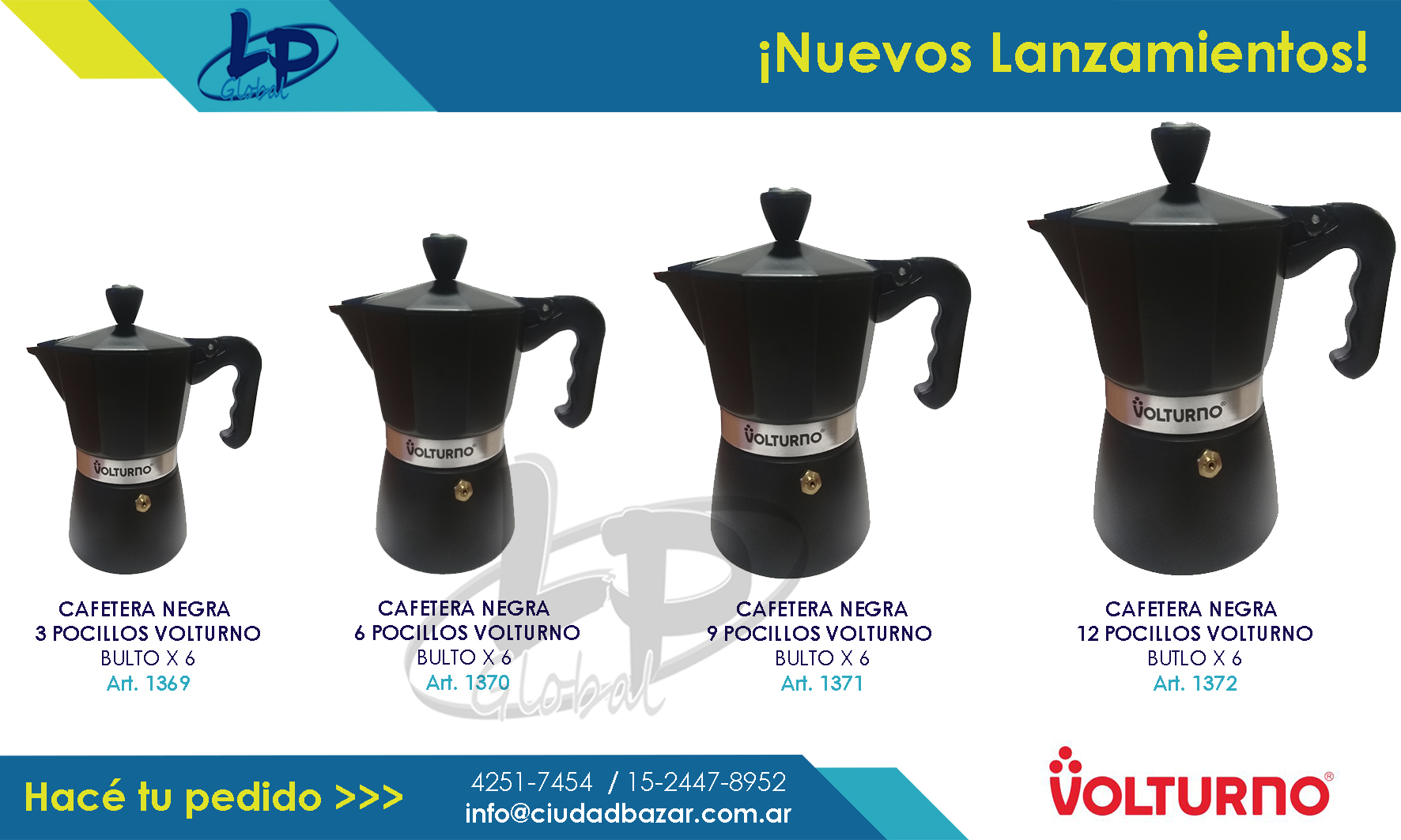 Cafetera Volturno negra | Ciudad Bazar